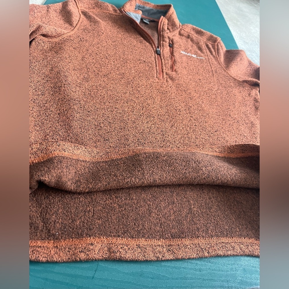 Eddie Bauer Mens L Fleece 1/4 Zip Pullover Jacket Dark Orange Rust Long Sleeve - Picture 3 of 11